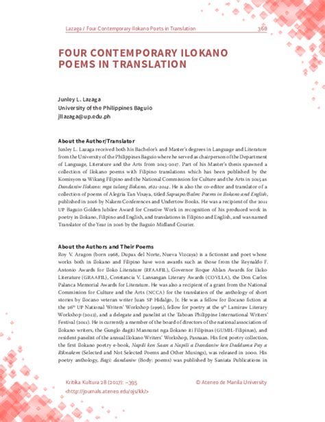 FOUR CONTEMPORARY ILOKANO POEMS IN TRANSLATION .
